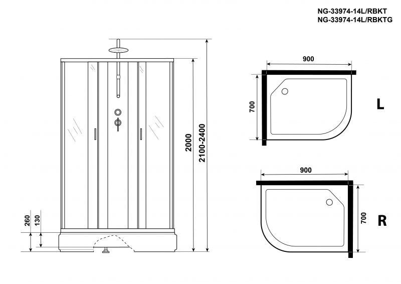 Душевая кабина Niagara Classic NG-33974-14RBKT 90х70