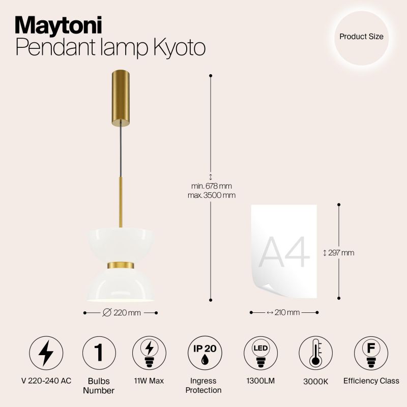 Подвесной светильник Maytoni Kyoto 220-240V 11W IP20 3000K MOD178PL-L11G3K фото 3