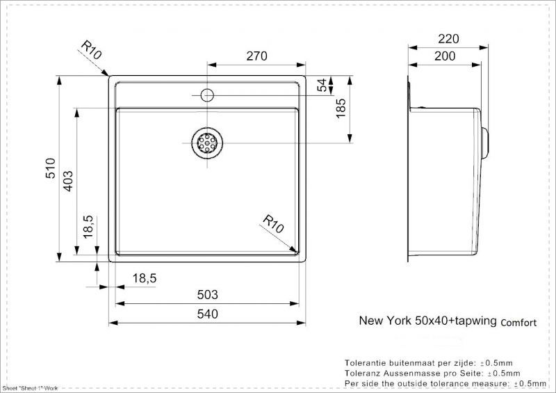 Кухонная мойка Reginox New York L 50x40 tapwing Comfort matt 44545