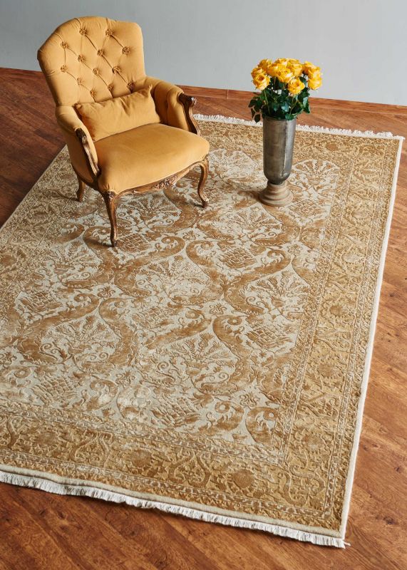 Индийский ковер из шерсти и арт-шёлка Carpet «KING OF AGRA» RO150-CRE-GLD 174 x 242 см фото 5