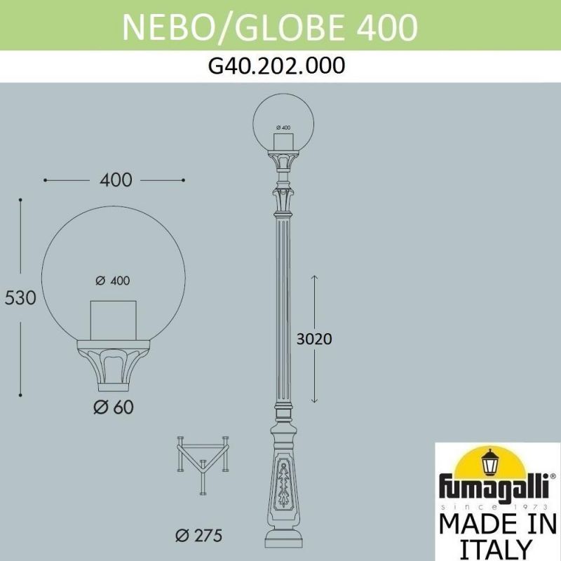Парковый фонарь FUMAGALLI NEBO/GLOBE 400 черный, бежевый G40.202.000.AYE27 фото 2