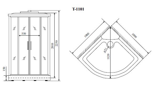 Душевая кабина Timo-S Standart 100 T-6601 Black 100x100