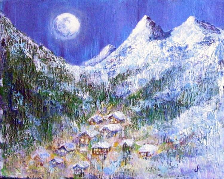 Картина "Альпийские сумерки и лунный свет" Быстрова Анастасия