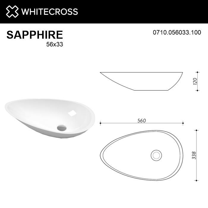 Раковина WHITECROSS 0710.056033.100 Sapphire 56x33 белый глянец фото 6