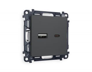 Комплект механизма розетки Ambrella Volt ALFA Графит мягкое касание 2USB A+C 20W (быстрая зарядка) (AP9110, VM177) MA911010