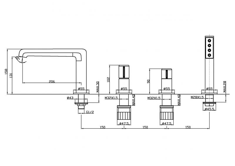 Смеситель на борт ванны BelBagno UNO UNO-BVD4-CRM фото 2