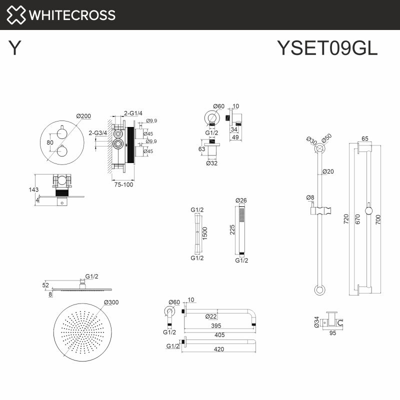 Термостатическая душевая система скрытого монтажа WHITECROSS Y YSET09GL, золото фото 3