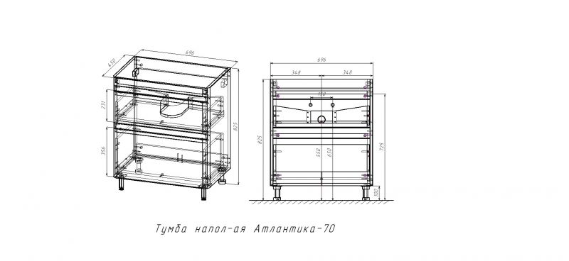 Тумба под раковину напольная Style Line Атлантика СС-00002343 старое дерево 70 фото 7