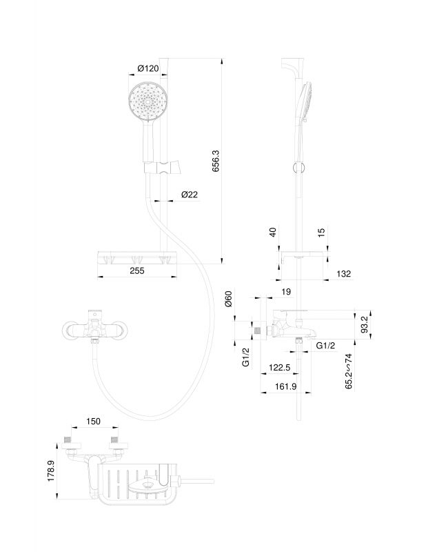 Смеситель для ванны WONZON & WOGHAND WW-AE3201-CR с душевым гарнитуром, Хром фото 2
