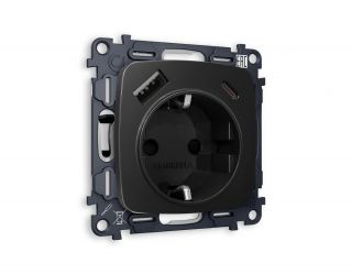 Комплект механизма электрической розетки Ambrella Volt OMEGA Черный матовый 2USB A+C 20W (быстрая зарядка) с/з (OP8100, VM160) MO810010