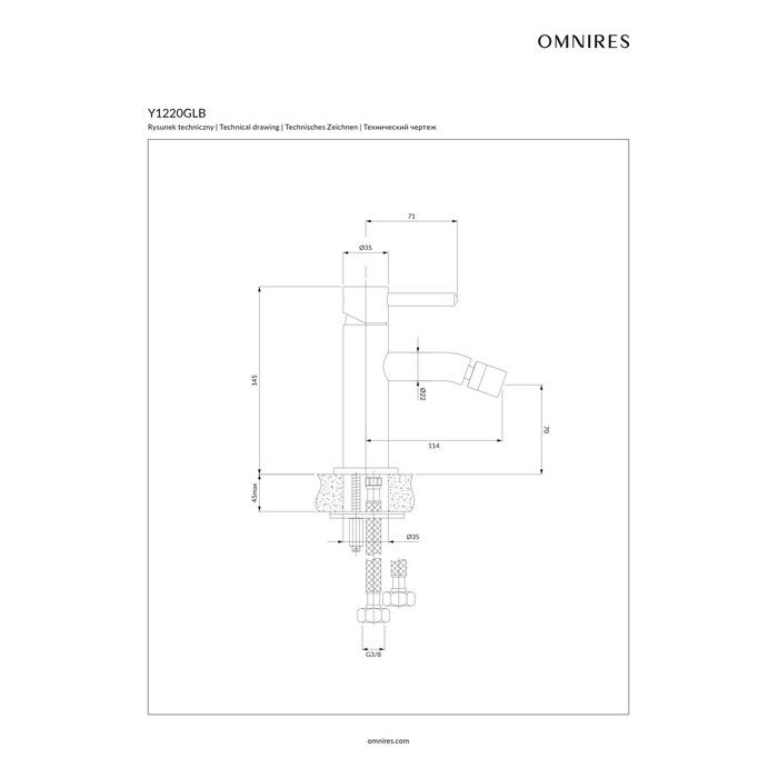 Смеситель для биде OMNIRES Y Y1220GLB (брашированное золото) фото 2