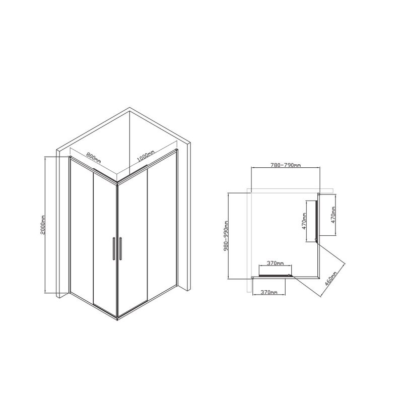 Душевой уголок Vincea Slim-U VSS-2SU8010CLB, 100x80 см.