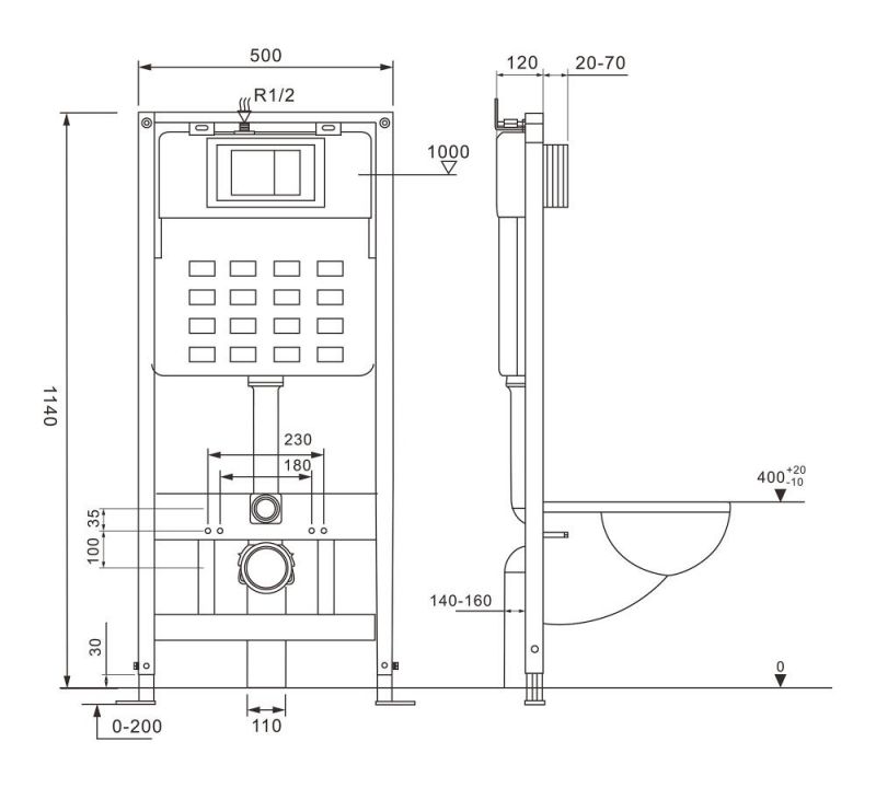 Инсталляция ABBER AC0105 для подвесного унитаза, механика фото 3