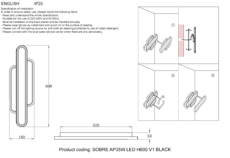 Бра Crystal Lux SOBRE SOBRE AP35W LED H600 V1 BLACK