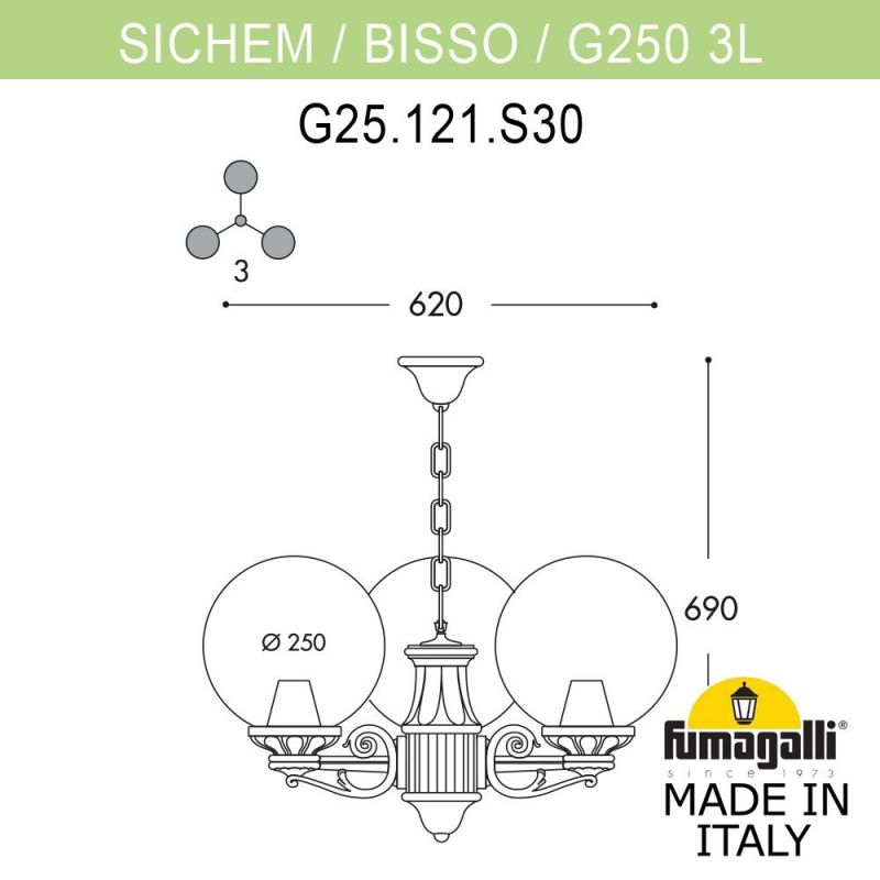 Подвесной уличный светильник  Fumagalli GLOBE 250 черный, прозрачный G25.120.S30.AXF1R