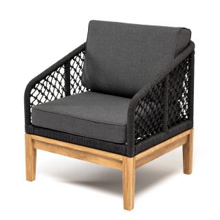 "Канны" кресло 4sis плетеное из роупа (узелки), основание дуб, роуп темно-серый круглый, ткань серая BD-2771937