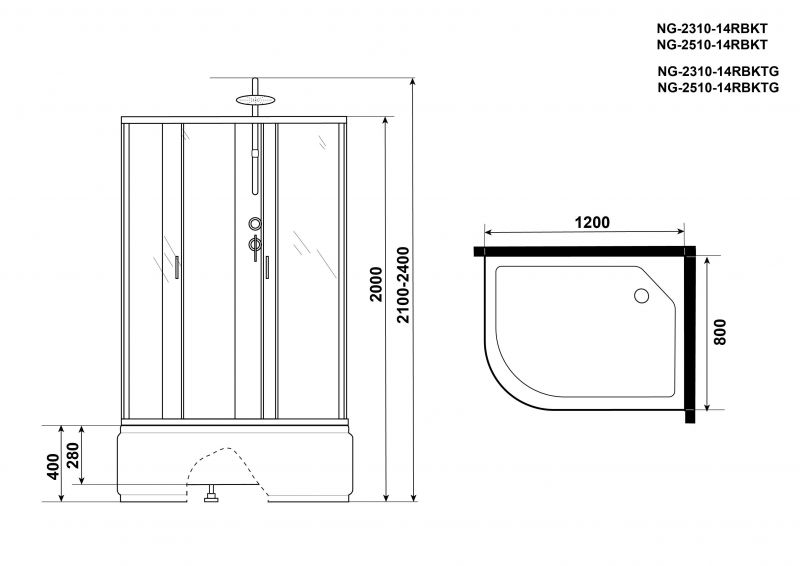 Душевая кабина Niagara Classic NG-2510-14RBKTG 120х80