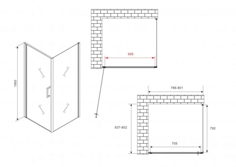 Душевой уголок Abber Sonnenstrand AG04080B-S85B 80x85 см, профиль черный, стекло прозрачное фото 4