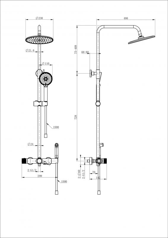Душевая стойка с термостатом WONZON & WOGHAND WW-B3097-A-CR Хром фото 2