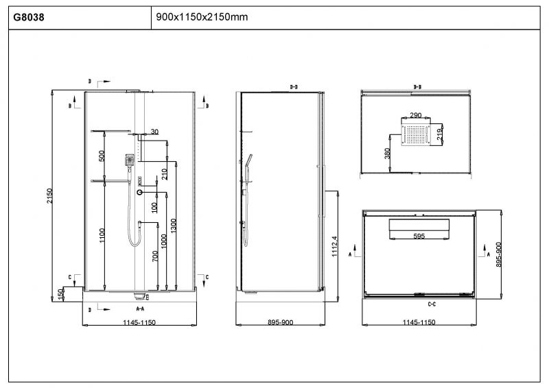 Душевая кабина Black & White G8038 8038000 115х90 см.