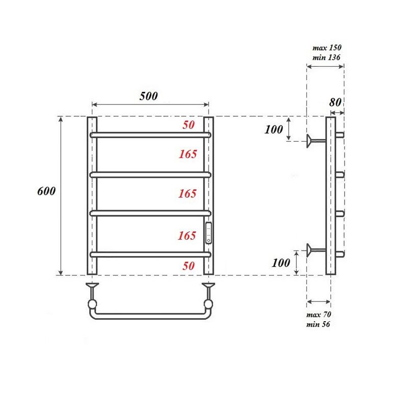 Полотенцесушитель электрический Point Ника PN08856 60x53 хром