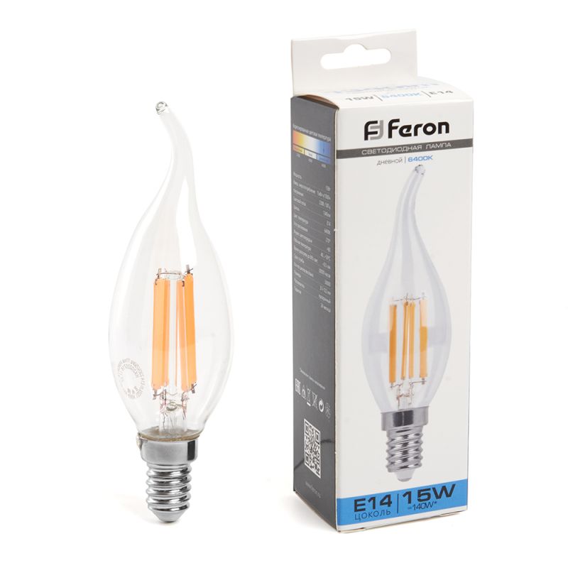 Лампа светодиодная Feron E14 15W 6400K Свеча на ветру LB-718 38264