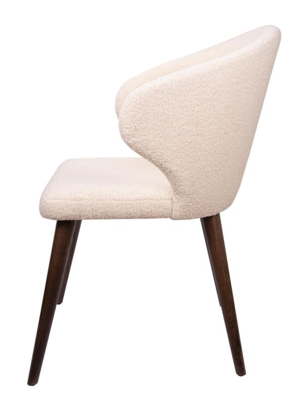 Дизайнерский стул Ariel букле кремовый, опора коричневый бук DM 299