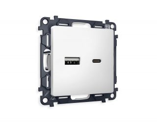 Комплект механизма розетки Ambrella Volt ALFA Белый матовый 2USB A+C 20W (быстрая зарядка) (AP1310, VM177) MA131010