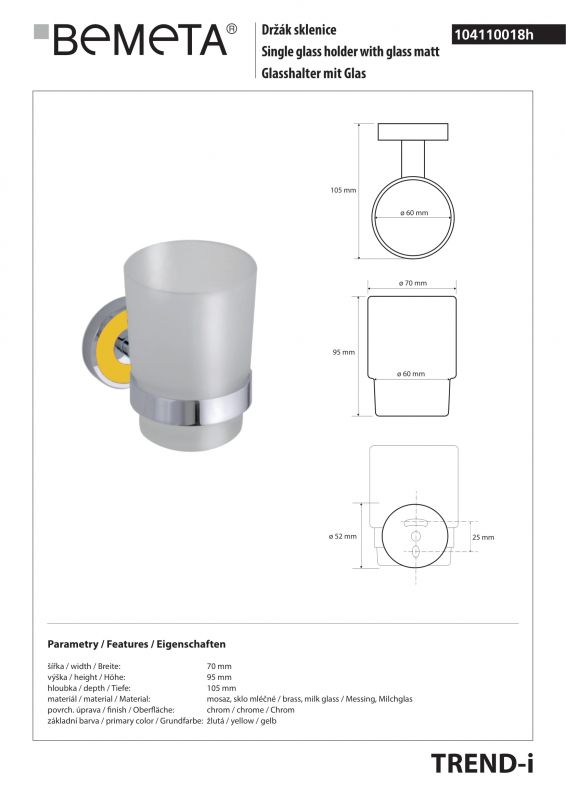 Стаканчик с держателем Bemeta TREND-I 104110018h