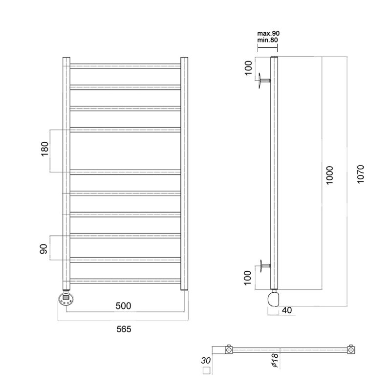 Полотенцесушитель электрический Domoterm Куба П10 500x1000 EL фото 3