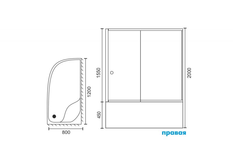 Душевой уголок Royal Bath RB8120BK-T-BL, 80х120 см, R