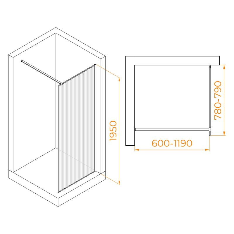Душевая перегородка RGW WA-08G 80 см, рифленое/золото фото 4