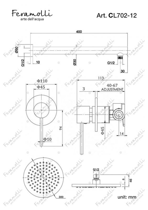 Комплект для душа Feramolli Ele CL 702-12 (30см.), хром