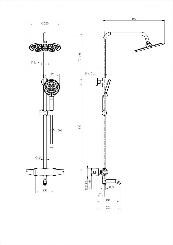 Душевая стойка с термостатом WONZON & WOGHAND WW-B3031-A2-MB Черный фото 2