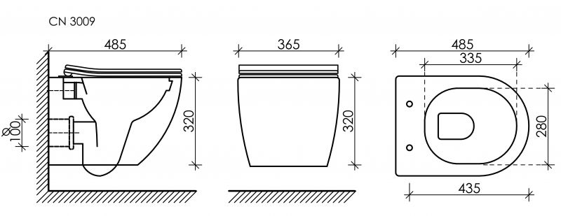 Подвесной унитаз Ceramica Nova Forma CN3009_1001B_1000 с инсталляцией и кнопкой смыва Round черной матовой