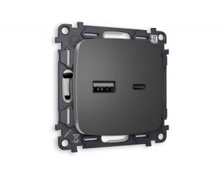 Комплект механизма розетки Ambrella Volt OMEGA Антрацит серый 2USB A+C 20W (быстрая зарядка) (OP6610, VM177) MO661010