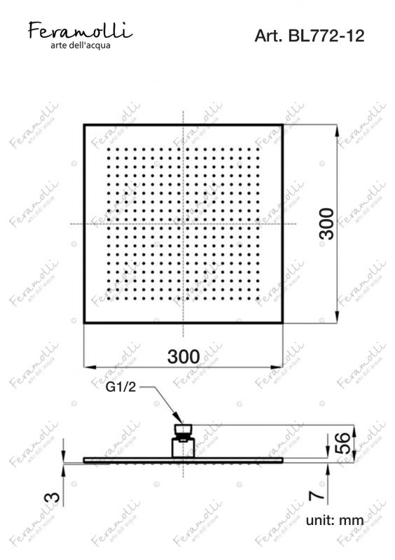 Верхний душ Feramolli Tropicale BL772-12 (300мм.), черный