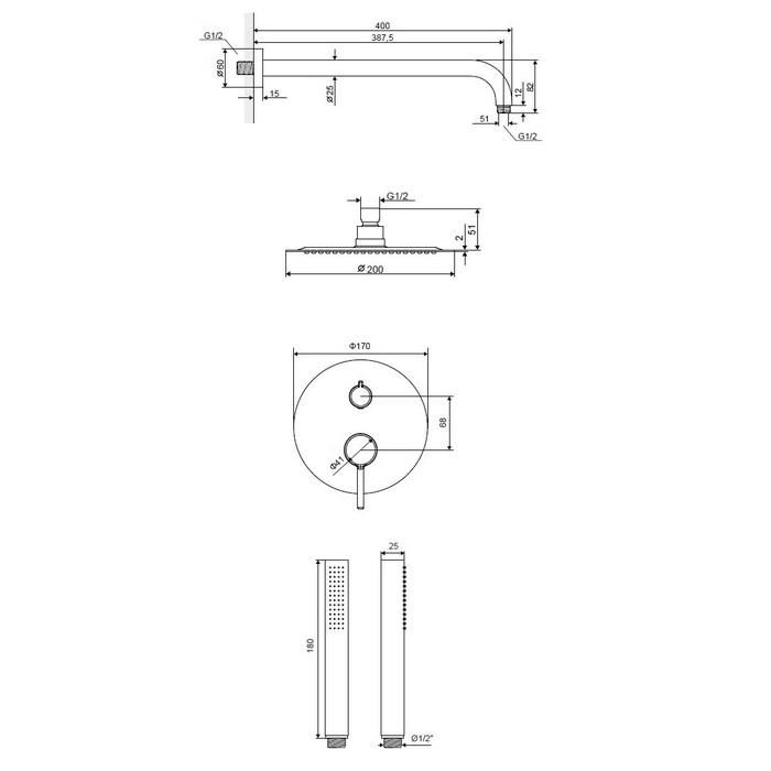 Система для душа скрытого монтажа Excellent Pi AREX.SET.1245BL