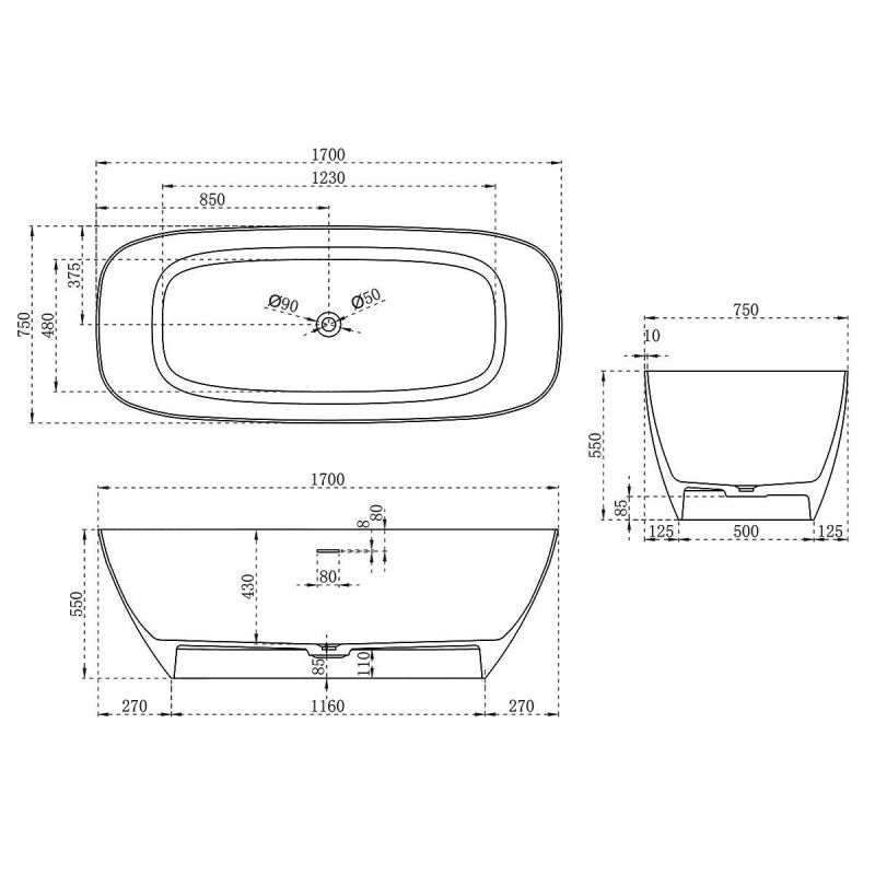 Ванна из искусственного камня Vincea VBT-6S02MW 170x72 белый фото 4