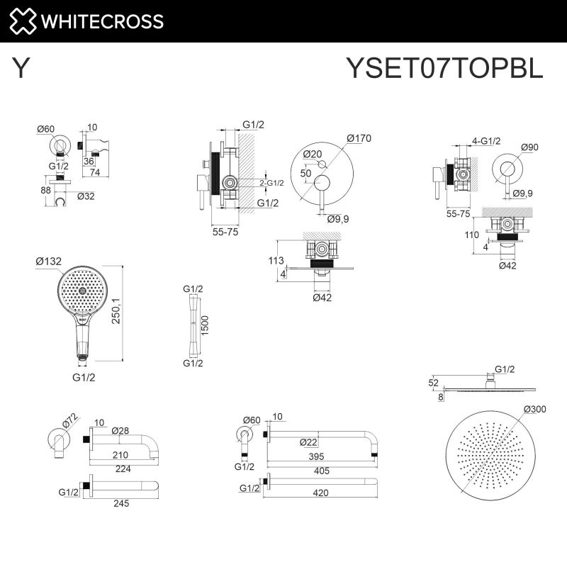 Система для ванны скрытого монтажа WHITECROSS YSET07TOPBL черный мат фото 3