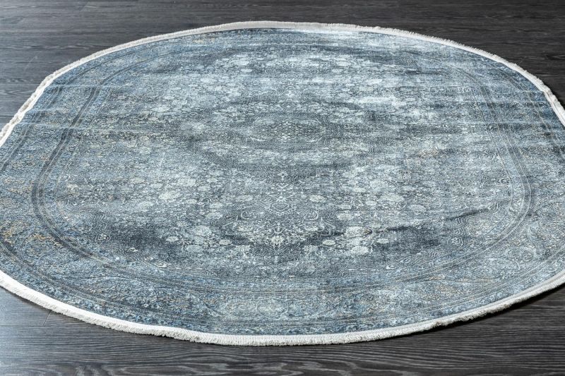 Турецкий ковер из шёлка и эвкалиптового шёлка Carpet «SALVATORE» Z080-C-CRE-DGRY(Oval) 160 x 230 см