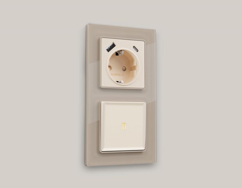 Комплект механизма электрической розетки Ambrella Volt ALFA Бежевый матовый 2USB A+C 20W (быстрая зарядка) с/з (AP3300, VM160) MA330010 фото 4