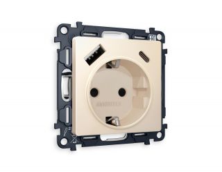 Комплект механизма электрической розетки Ambrella Volt ALFA Бежевый матовый 2USB A+C 20W (быстрая зарядка) с/з (AP3300, VM160) MA330010