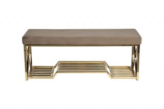 Банкетка велюровая серо-бежевая/золото Garda Decor BD-3145271