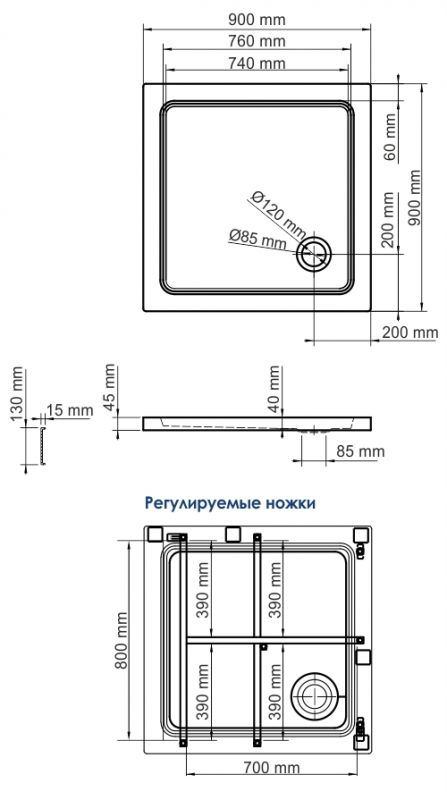 Душевой поддон WasserKRAFT Amper 29T03 90х90 фото 3