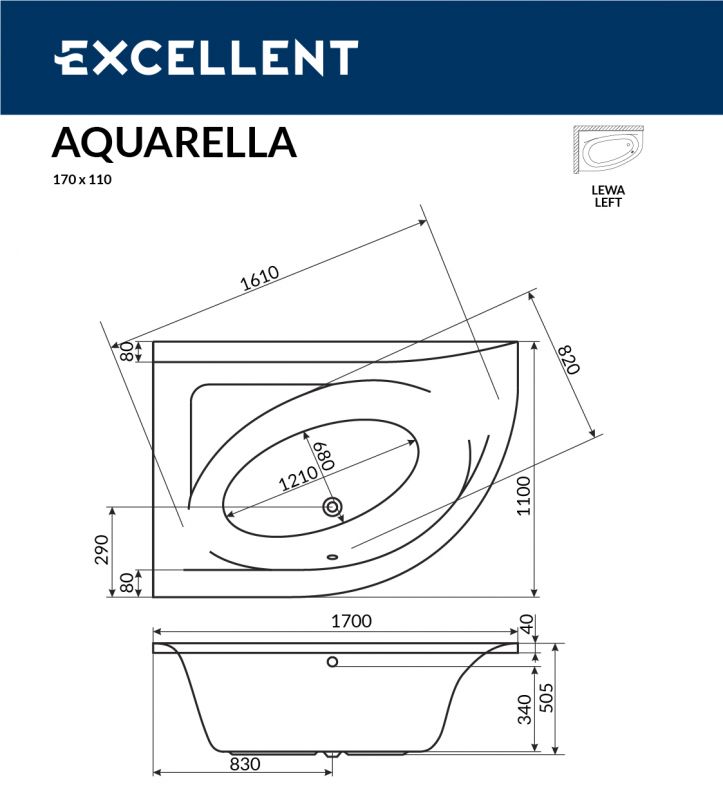 Акриловая ванна Excellent Aquarella WAEX.ARL17WH 170x110 L