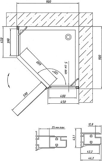 Душевой уголок Vegas Glass AFA-Pen 90 05 01 R