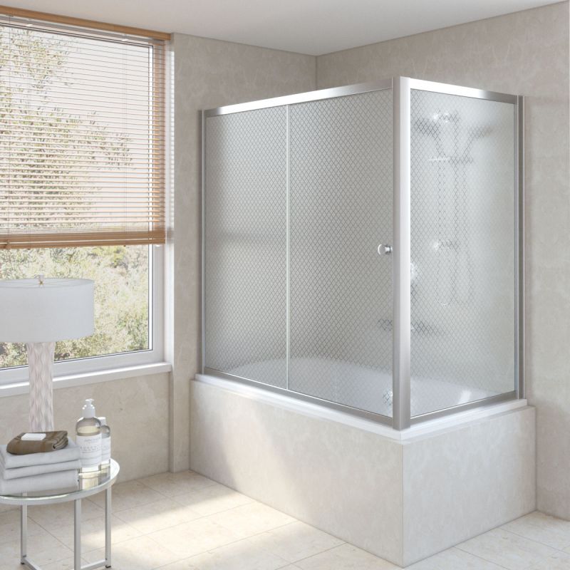 Ограждение на ванну раздвижное Vegas Glass ZV+ZVF 180x70 08 R04, профиль хром, стекло с узором фото 1