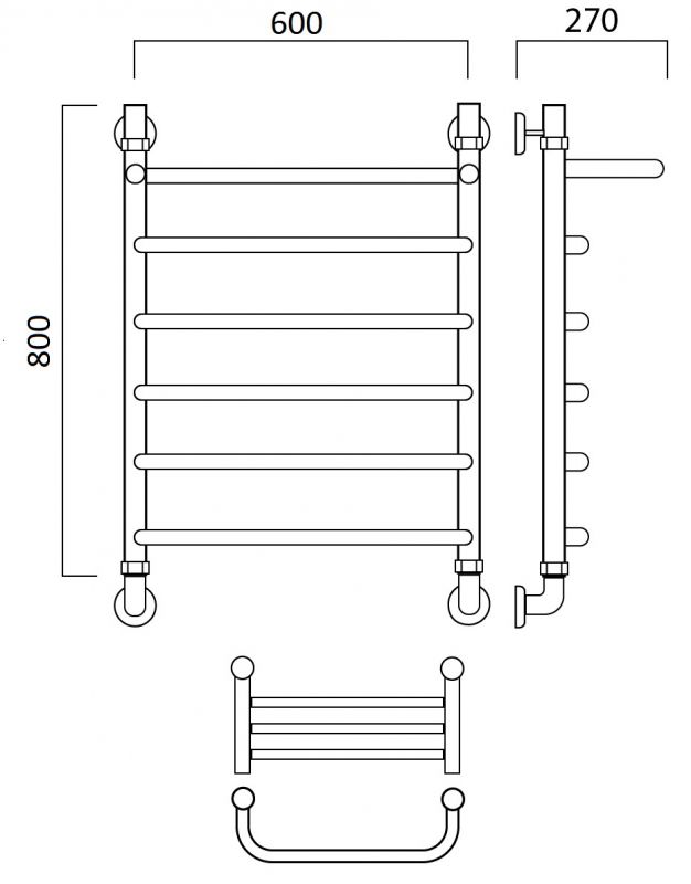 Водяной полотенцесушитель Aquanerzh Скоба с полкой 004-0A8060, 80x60