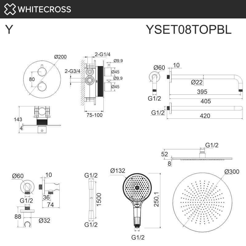 Термостатическая душевая система наружного монтажа WHITECROSS YSET08TOPBL черный мат фото 3